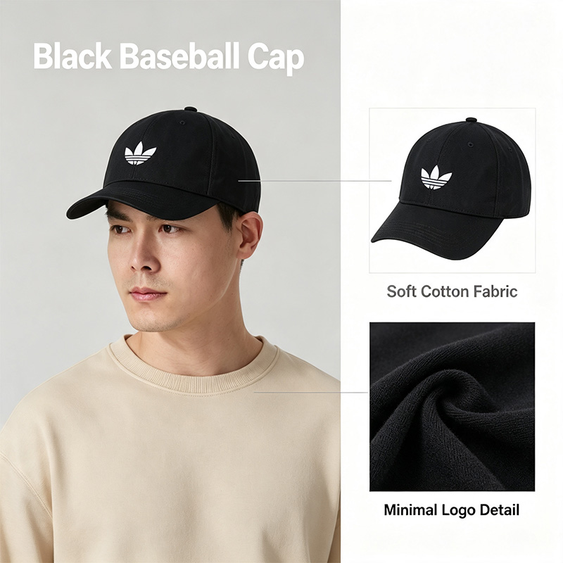 Outdoor Sport Logo - Boné de beisebol preto Adidas, algodão